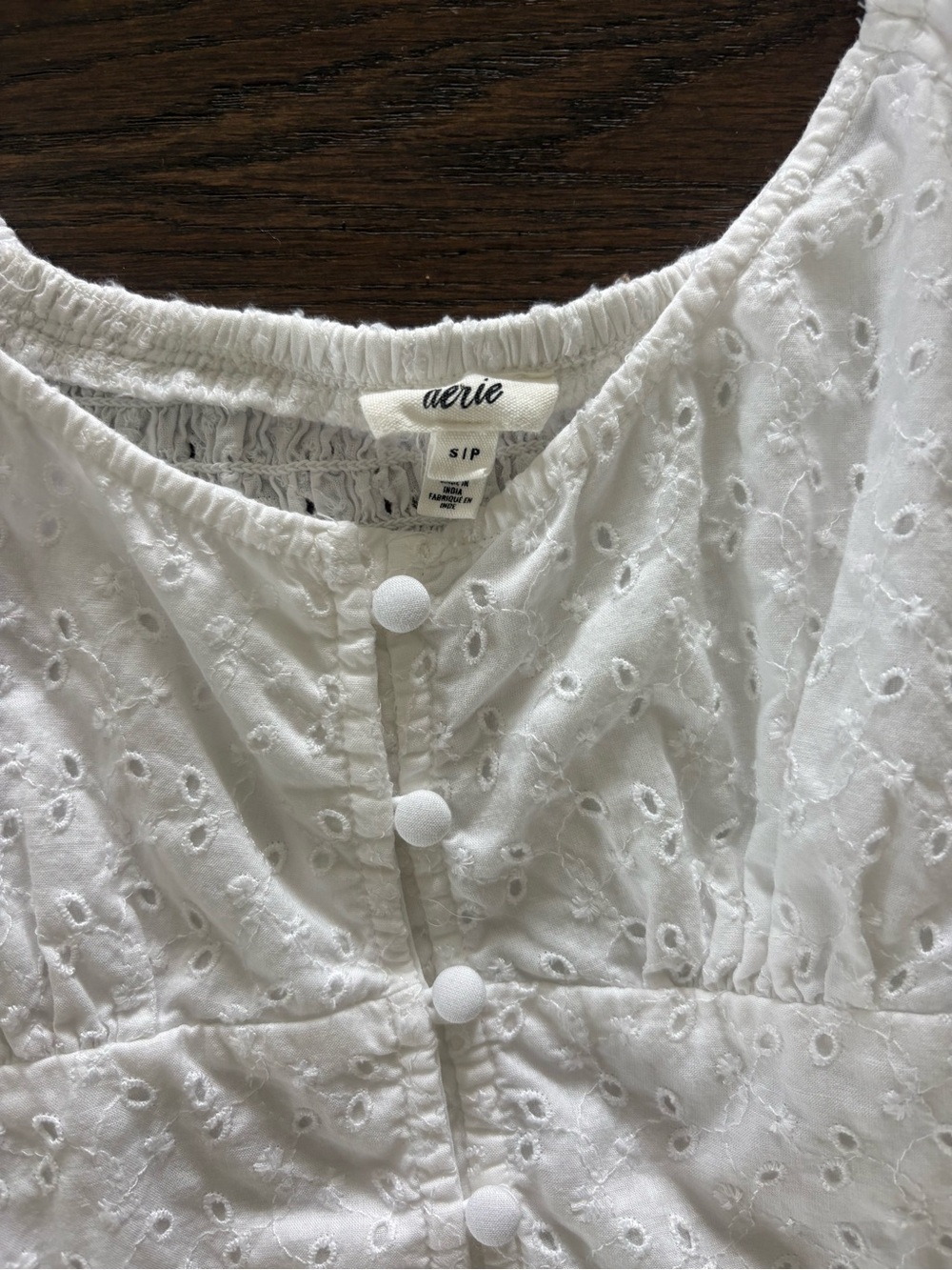 Aerie White Eyelet Peplum Button-Front Blouse - Picture 5 of 7